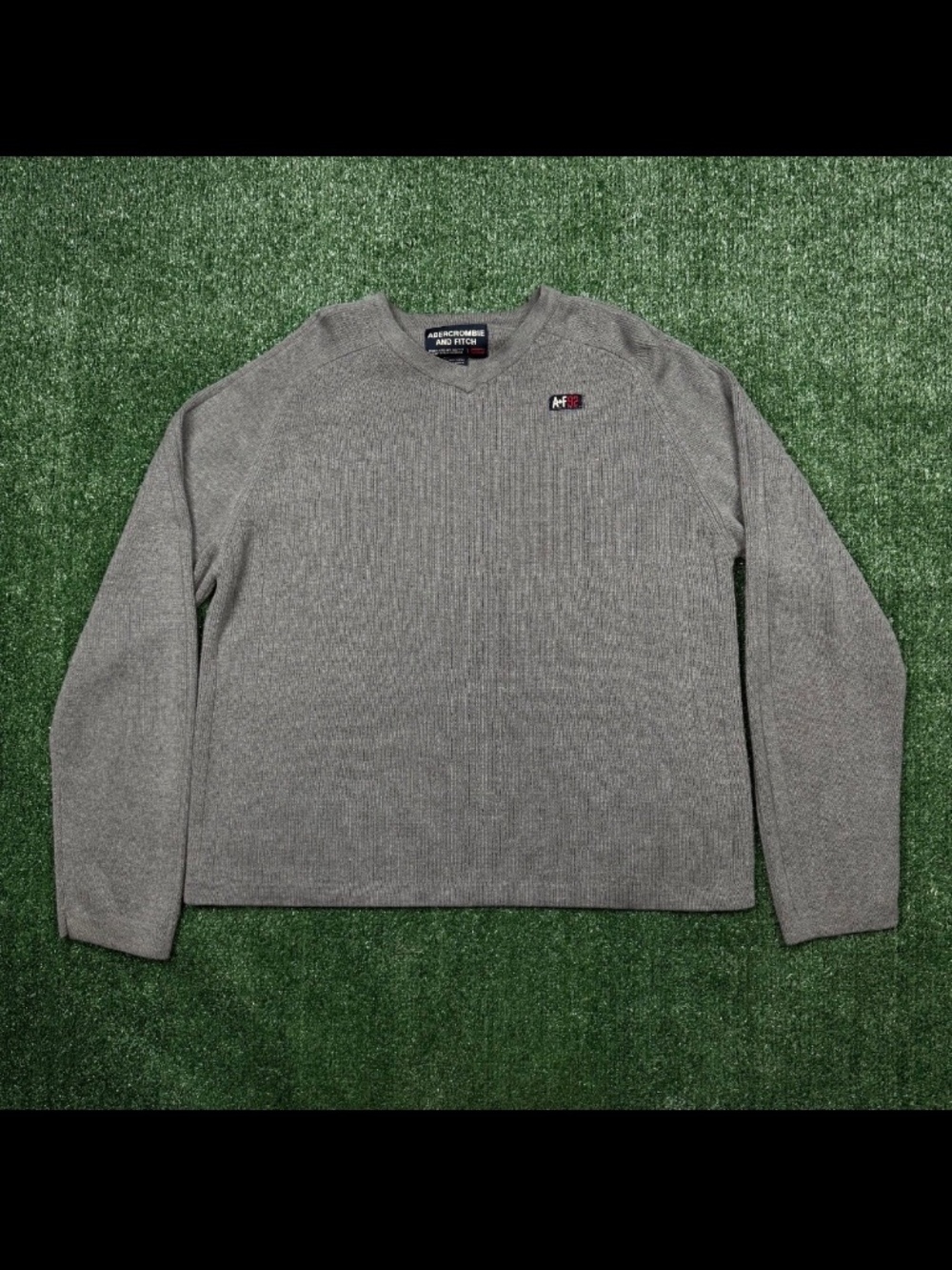 Abercrombie Fitch Sweatshirt Mens Size XL Gray V Neck Long Sleeve Pullover